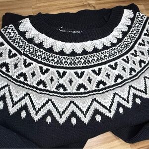 Chaps by Ralph Lauren Black and White Fair Isle Crewneck Sweater